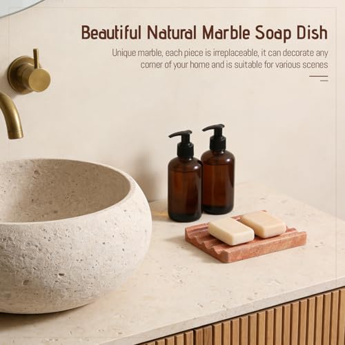 Karibiber Travertine Soap Dish, Red Marble Bar Soap Holder Shower, Bathroom Soaps Saver, Easy Cleaning Natural Stone Sponge Holder for Kitchen Sink, Executive Jewelry Ring Tray - color: Red