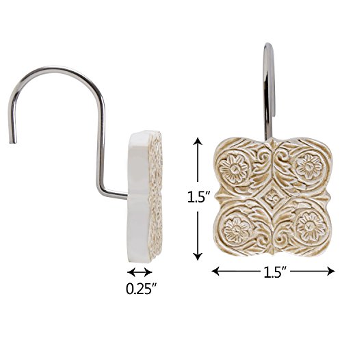 Creative Scents Victoria Set of 12 Shower Curtain Hooks Rings for Bathroom | Beige Bathroom Accessories Decor - style: Shower Curtain Hooks