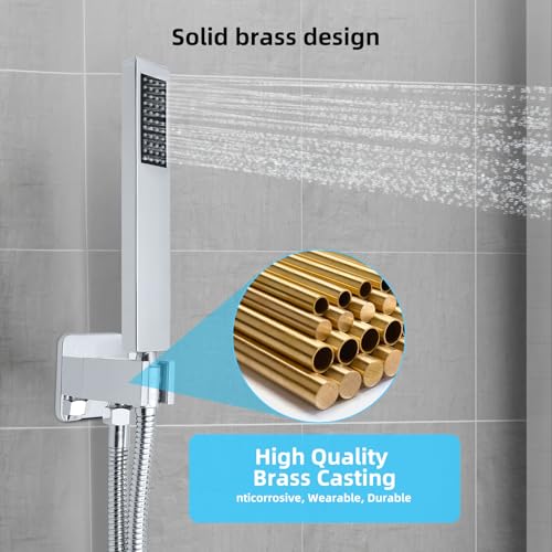 Bathroom Shower Faucet Set，10 Inch Rain Shower Head with Handheld Spray，Brass Shower Valve Trim Kit，Wall Mounted Square Rain Shower System (Chrome) - color: Chrome, size: 10 Inch Shower Head
