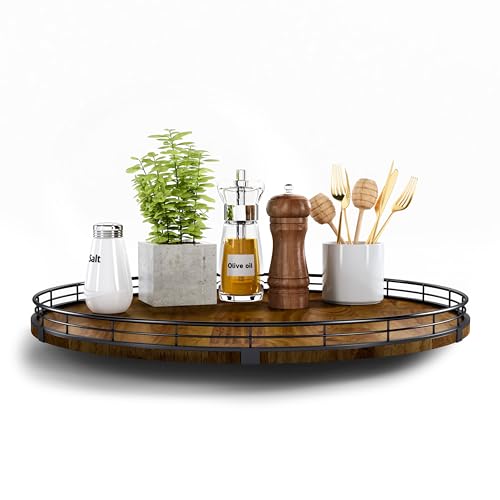 Farmhouse Oak 18" Lazy Susan Turntable Organizer for Cabinet, Round Wooden Lazy Susan Organization and Storage for Dining Table, Pantry, Kitchen, Countertop, Cupboard,Home Decor, Walnut Wood (18") - color: Walnut, size: 18 inches