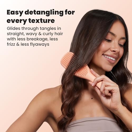 Tangle Teezer Ultimate Detangler Brush, Straight to Wavy, Apricot | Patented two-tier, regular-flex teeth reduce breakage & split ends on wet or dry hair; Shower-friendly hairbrush for all ages - color: Apricot