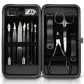 ASH ISLAND Nail Clippers Set - Black Stainless 12 in 1 For Men And Women Manicure Pedicure Travel Kit Luxury Nail File Sharp Nail Scissors Fingernails Toenails with Portable Stylish Case - color: Black