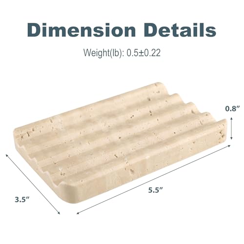 Karibiber Marble Soap Dish, Beige Travertine Bar Soap Holder Shower, Large Bathroom Soaps Saver, Easy Cleaning Natural Stone Sponge Holder for Kitchen Sink, Executive Jewelry Ring Tray - color: Travertino Romano