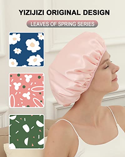 YIZIJIZI Terry Lined Shower Cap,Triple Layer Large Cap for Women,Shower Cap Reusable Waterproof,Long Thick Hair(Pink) - color: Pale pink