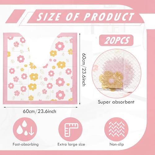 20 Pack Disposable Toilet Mats U Shaped Toilet Mat Absorbent Toilets Floor Protector Toilets Floor Protector from Urine for Potty Training Anti Urine Commode Mat for Kids (Pink,Flower) - color: Pink, size: Flower