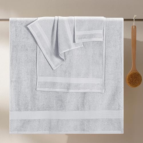 GLAMBURG Ultra Soft 8 Piece Towel Set - 100% Pure Ring Spun Cotton, Contains 2 Oversized Bath Towels 27x54, 2 Hand Towels 16x28, 4 Wash Cloths 13x13 - Ideal for Everyday use, Hotel & Spa - Light Grey - color: Light Grey, size: 8 Piece Towel Set