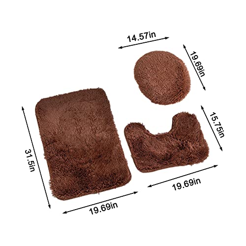 Ultra Soft 3 Piece Bathroom Rug Set - Non Slip Bath Mat, Absorbent Chenille Plush Mat for Tub, Shower, Toilet Floor - Solid Color (Coffee) - color: Coffee
