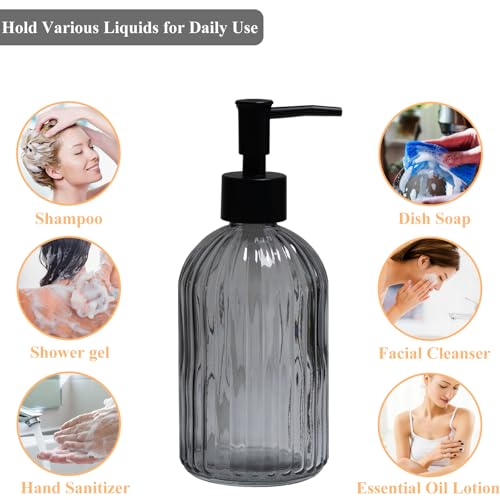 YYTSGG Grey Glass Soap Dispenser with Black Plastic Pump, 13.5oz Refillable Liquid Hand Soap Dispenser, Lotion Dish Soap Dispenser for Modern Home Decor, Bathroom, Kitchen Countertop, Hotel - color: Gray
