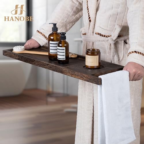Hanobe Bathtub Tray Bath Caddy: 31" Wooden Tub Shelf with Handles Simplicity Farmhouse Rustic Wood Board for Bathroom Organizer Home SPA