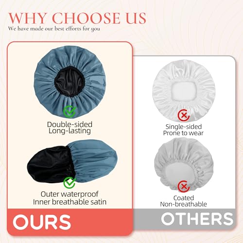 Extra Large Shower Cap for Women, Reusable Waterproof Shower Bonnet with Satin Lining, Double Layer Washable Bath Hair Cap for Braids, Locs, Long Thick Curly Hair, Natural Hair(Big Haze Blue) - color: Haze Blue