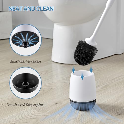 Toilet Brush, Toilet Bowl Brush and Holder Set for Bathroom, Toilet Cleaning Scrubber Cleaner Brush for Bathroom for Deep Cleaning with Stiff Plastic Bristle, Ventilated Holder (Black Head) - color: Black Head