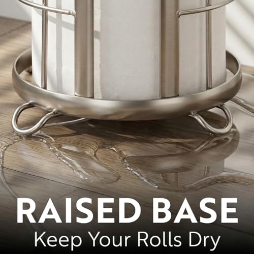 BROOKSTONE Toilet Paper Holder Stand Reserve - Free Standing Toilet Paper Stand with Storage that Holds Mega Rolls, Standing Bathroom Tissue Organizer, Bathroom Decor - Modern Storage Holder, Nickel - color: Nickel