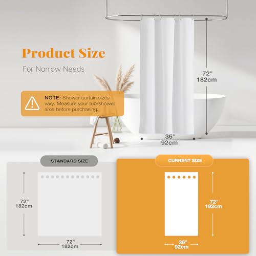 BTTN Stall Fabric Shower Curtain - 36 Inches Linen Textured Heavy Duty Small Cloth Shower Curtain Set with 6 Plastic Hooks, Narrow Hotel Luxury Weighted Shower Curtains for Bathroom - W36 xH72, White - color: White, size: 36"W x 72"L (Pack of 1)