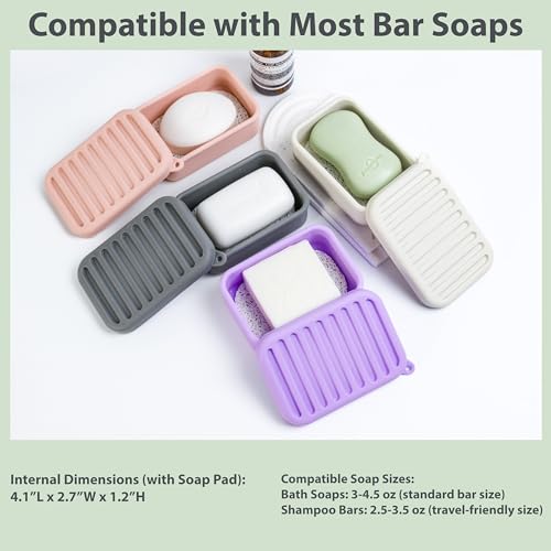 2PC Portable Leakproof Travel Soap Case, Silicone Travel Soap Case, Compact Soap Holder with Drainage Layer, Travel Soap Holder for Camping, Gym, Outdoor (Light-Purple&Rice-White) - color: Light-purple&rice-white