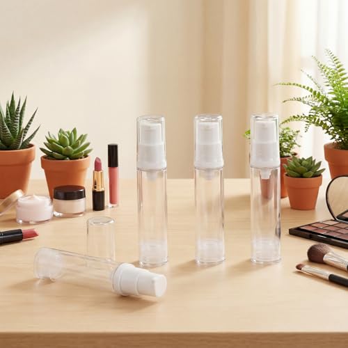 Zhehao 60 Pcs 10 ml Airless Pump Bottle Refillable Plastic Airless Vacuum Dispenser Travel Size Clear Cosmetic Sample Vial Container Jars for Lotion Cream Foundation Liquid Toiletries - size: 10 ml