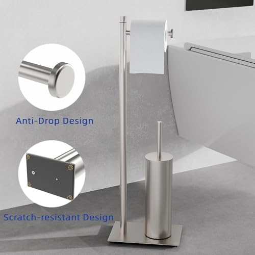 RUACQ Toilet Paper Holder Stand with Toilet Brush and Holder Set, 304 Stainless Steel Bathroom Toilet Tissue Paper Roll Holder Free Standing, Weighted Base, Heavy Duty (Brushed Nickel) - color: Brushed Nickel, size: Free standing
