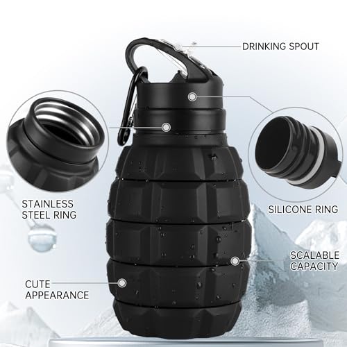 QiCheng&LYS Collapsible Water Bottle Sports Bottle 19.5OZ/580ml Travel Water Bottle for men women kids. BPA Free Food Grade Silicone. (Black) - color: Black