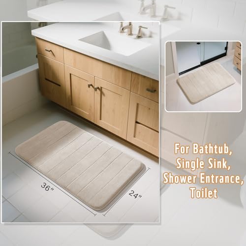 Yimobra Large Bath Mat 36"x24", Super Soft Quick Dry Memory Foam Bathroom Rug, Water Absorbent, Non Slip Backing Machine Washable for Tub Shower, Thick Comfort Support, Beige - color: Beige, size: 36" X 24"