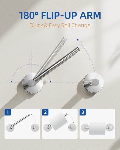 RUACQ Bathroom Toilet Paper Holder, Double Post Pivoting Wall Mounted Toilet Paper Holders, Stainless Steel and Zinc Alloy Bathroom Tissue Holder(Chrome) - color: Chrome, size: Wall Mounted