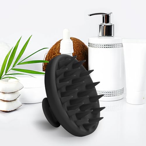 Meartchy Silicone Scalp Massager, Scalp Scrubber for Hair Growth with Soft Bristles, Scalp Exfoliator Brush Dandruff Removal Shampoo Brush for Wet Dry Scalp Care (Black) - color: Black