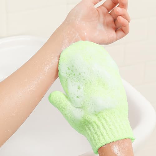 Exfoliating Gloves for Shower, Gentle Body Scrub Mitt Set, Exfoliating Body Scrubber Glove, Gentle Cleansing Accessories, Green, 3Pcs - color: Green