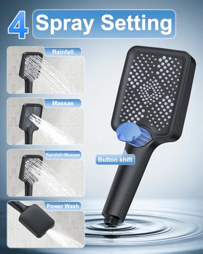 Matte Black 13-Inch Rainfall Shower System - Premium Shower Head & Handheld Sprayer, Complete Bathroom Set with Faucet Mixer Trim Kit & Valve - color: Matte Black, size: 13''