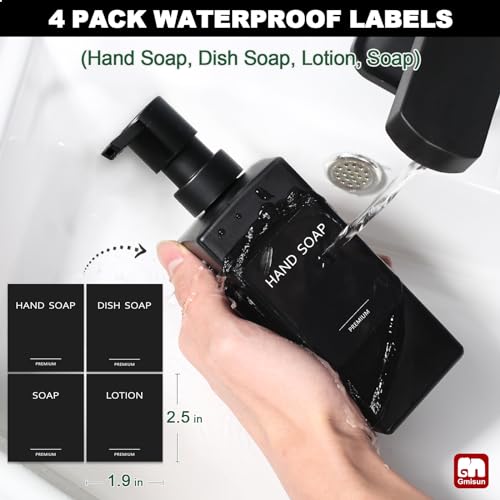 GMISUN Kitchen Soap Dispenser Set, Hand and Dish Soap Dispensers, 12 fl oz/350 ml Black Soap Dispenser with Tray, Glass Dish Dispenser for Kitchen, Liquid Hand Soap and Lotion Bottle Set for Bathroom - color: Black Bottle+black Pump+black Tray