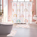 4 PCS Pink Kids Rainbow Shower Curtain Set 72Wx72H Inch Girls Boho Cute Bathroom Rug Set Polka Dot Child Toilet Lid Cover Nonslip U Shape Mat Quick Dry Rubber Backed Dirt Resistant Accessories - color: A Rainbow Pink, size: 72"W x 72"L (Pack of 1)