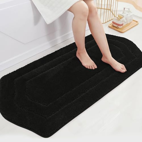COSY HOMEER Bathroom Mat Rugs 24”x48” Non-Slip Absorbent Bath Mat Plush Shaggy Machine Washable Bath Rugs Soft Polyester Bath Mats for Bathroom Floor,Tub and Shower,Black - color: Black, size: 2' x 4' (Oval)