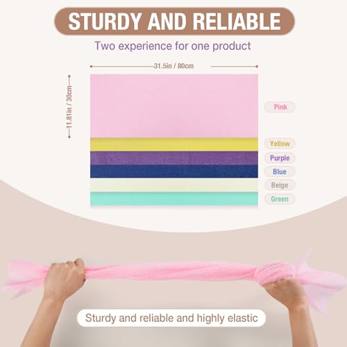 African Net Sponge, Long 6 Pieces, Loofah Back Scrubber for Shower, Exfoliating Body Scrubber, Bath Sponge（Green，White，Purple，Yellow， Pink，Blue） - color: Green, White, Blue, Purple, Yellow, Pink