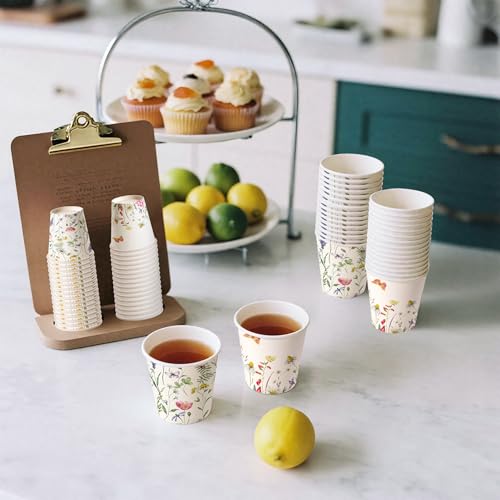 WRAPAHOLIC 3oz Paper Cups - 100 Pack Disposable Bathroom Cups with Wildflower & Butterfly Design, Small Mouthwash Cup for Toothbrush Rinse, Home Bathroom, Picnic, BBQ, Travel and Party - color: Sunflower Wildflower