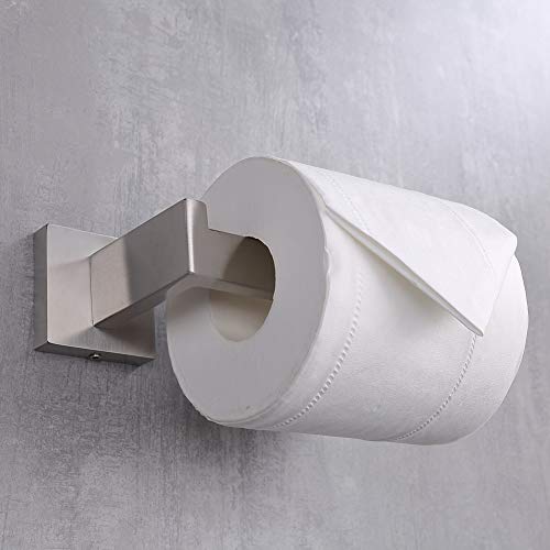 TASTOS Toilet Paper Holder Brushed Nickel 2 Pack, Toilet Tissue Roll Holders Dispenser and Hangers Wall Mounted for Bathroom & Kitchen, Stainless Steel Modern Square Style (Silver) - color: Brushed, size: Square (2 pack)