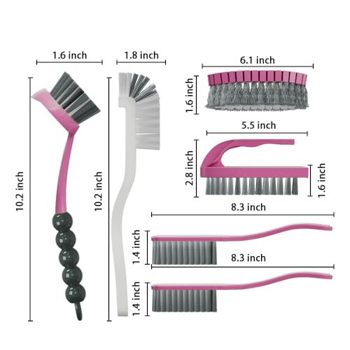 6 PCS Cleaning Brush, Scrub Brush Set for Kitchen and Bathroom Household Use with Various Brushes for Cleaning Dishes, Tiles, Corners and Floors Color Purple - color: Purple