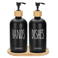 2 Pack 16 Oz Glass Soap Dispenser Set with Tray, Hand Dish Soap Dispenser Set for Bathroom and Kitchen Bottle Dispenser with Dish Soap, Hand Soap, Lotion (Black（Hands） Black (Dishes)) - color: Black（hands）black (Dishes)