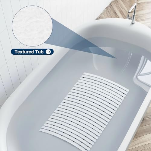 AceOrbit Weighted Non Slip Bath Mat for Textured tub, Heavy Duty Anti Slip Bath Mat for Bathtub and Shower Surfaces, Without Suction Cups for Textured, Reglazed, Refinished Tub(White,32 x 17 Inch) - color: White, size: 32 x 17 inches