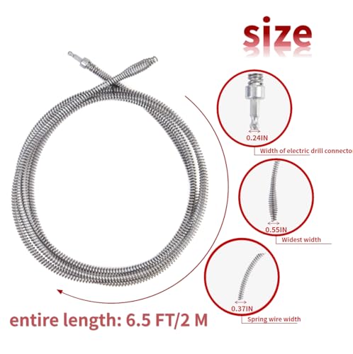 6.5 FT Drill Drain Snake,Sink Unclogging Tool That Can Be Connected To An Electric Drill,Hair Catcher Drain Snake,Drain Auger Drill Attachment,Drill Snake For Plumbing - style: Medium 6.5 ft drain snake