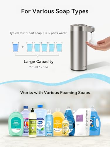 SUNLY Automatic Foaming Soap Dispenser Touchless – Clog-Free Pump, 0.2s Fast Sensor, USB-C Rechargeable, Smudge-Resistant Stainless Steel, for Kitchen & Bathroom Soap Dispenser - color: Silver (Foaming)