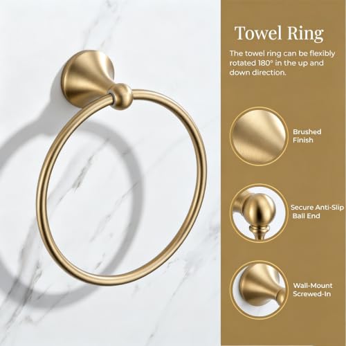 4 Piece Gold Bathroom Hardware Set - Brushed Gold Bathroom Accessories, 23.6 Inch Towel Bar | Towel Hook | Toilet Paper Holder | Hand Towel Holder (Champagne Bronze) - color: Champagne Bronze