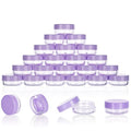 3 Gram Sample Jars with Lids, 25 Count Mini Cosmetic Containers - Makeup Travel Containers with Labels, Tiny Disposable Spatulas - color: Purple