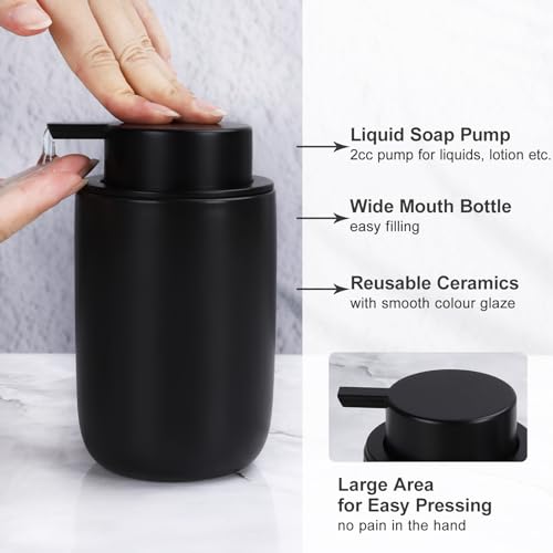 BosilunLife Ceramic Bathroom Accessories Sets Complete Bathroom soap Dispenser and Toothbrush Holder Set (Black-Liquid) - color: Smooth-black-liquid