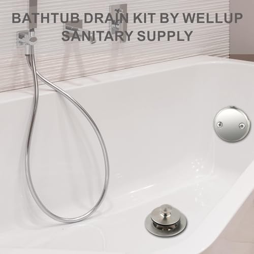 Bathtub Tub Drain Conversion Kit Assembly, Wellup Lift and Turn Twist Tub Drain Trim Kit with Two-Hole Overflow Faceplate, Brushed Nickel - color: Brushed, style: 2 Holes
