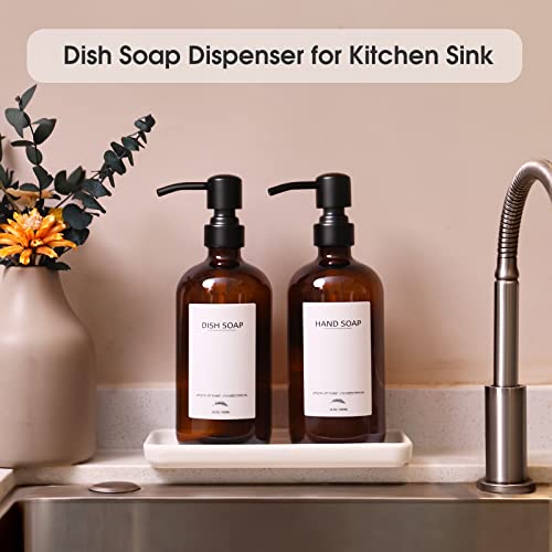 Supforce Shampoo and Conditioner Dispenser, 16.9oz Refillable Shampoo and Conditioner Bottles with Matte Pump and Funnel, Modern Shower Dispenser with Waterproof Labels for Hotel Home Bathroom - color: Amber Bottles Without Wall Mount
