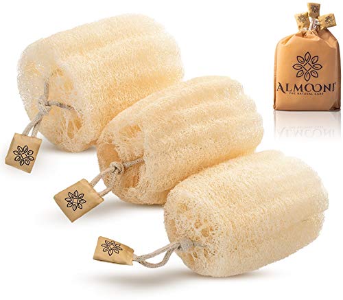 Almooni Egyptian Loofah Exfoliating Body Scrubber, Natural Real Egyptian Shower Loofah Sponge Body Scrubber for Women and Men, for Body and Face that Will Get You Clean - 3 Count (1 Pack) - size: 3 Count (Pack of 1)