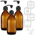 8 oz Amber Glass Soap Dispenser, 250ml Glass Pump Bottle for Body Lotion Massage Oil, Refillable Empty Hand and Dish Soap Dispensers Set with Labels - 3 Pack - color: Amber