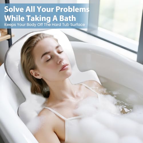 Luxury Full Body Bath Pillow for Bathtub, Bath Pillows for Tub with Mesh Laundry Bag, Cushion for Bathtub Headrest Neck Back Support - 5D Air Mesh & Quick Drying | White 51" x 16" - size: 51" x 16"