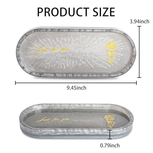 Bathroom Vanity Trays for Counter: Grey Resin Towel Tray Organizer with Words - Oval Bathroom Sink Tray Countertop - Decorative Tray for Perfume/Oil Bottles - color: Grey2