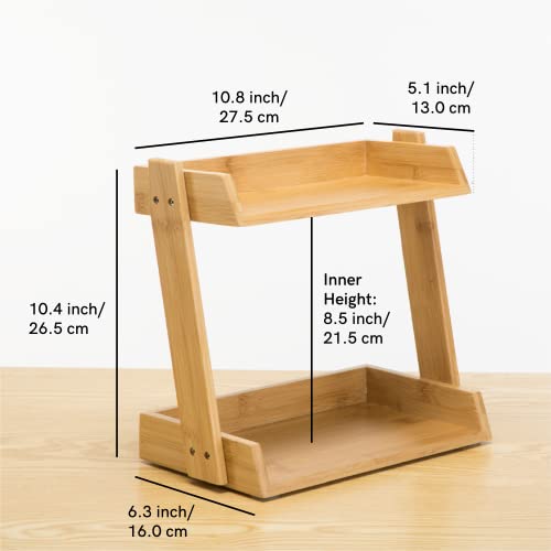 GOBAM Bamboo Makeup & Countertop Organizer, Small - 2 Layer Cosmetics, Lipsticks, Jewelry, Brushes, Hair Accessories & Perfume Organizer for Dresser, Easy Assembly - Natural - size: Small
