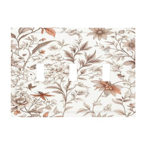 Light Switch Cover Plate Boho Floral Beige Flower And Leaf Botanical 3 Gang Triple Toggle Decorative Switch Plates Wall Plates Electrical Switchplate Faceplate for Bathroom Bedroom Decor - color: Boho Floral Beige Flower And Leaf Botanical, size: 3 Gang T
