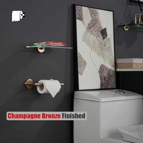 JQK Champagne Bronze Toilet Paper Holder, 7.5 Inch Double Post Pivoting Tissue Holder for Bathroom Wall Mount, 304 Stainless Steel Hold Mega Rolls, TPH150-CB - color: Champagne Bronze