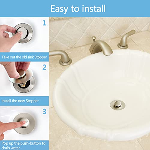 QYHNYJF Bathroom Sink Stoppers Brushed Nickel – Pop Up Drain Stopper & Strainer, 2-in-1 Universal Sink Stopper for 1.1" to 1.5" Bathroom Sink Drain Pipes, Brushed Nickel Finish - color: Brushed Nickel